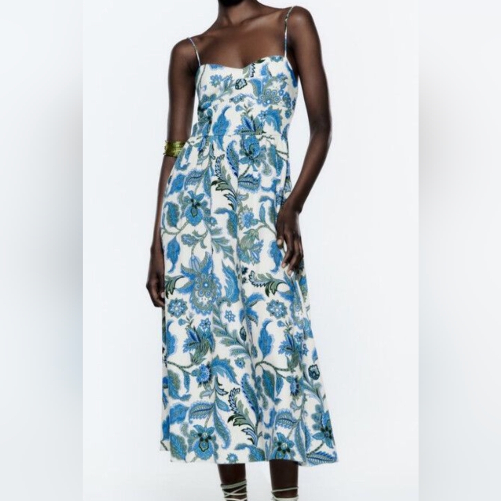 Zara Blue and Cream Floral Dress